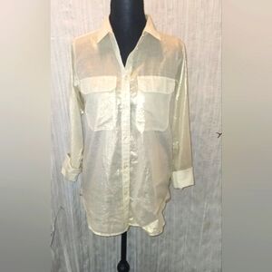 Womens Metallic Gold Button Up Oversized Blouse Sz 2 J. Crew
